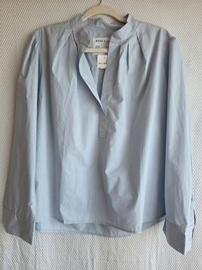 Wear Cissa Light Blue Poplin Blouse Mock Neck Size L NWOT